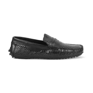 The Argon Black Men's Leather Driving Loafers Tresmode Leather Lug Sole Loafers